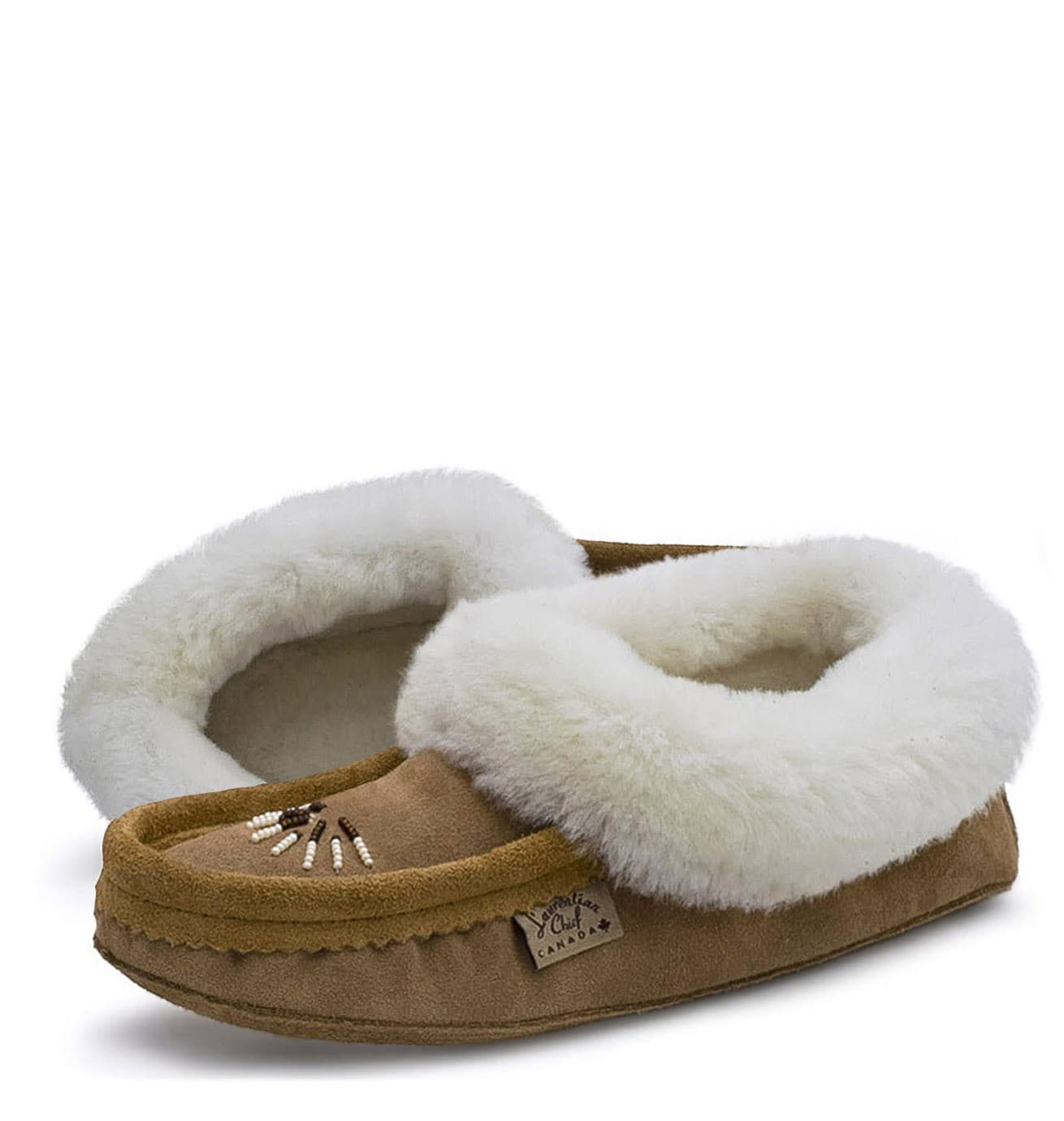 Pantoufle, Collet Mouton, Mouton, Perlé, Semelle Double en cuir