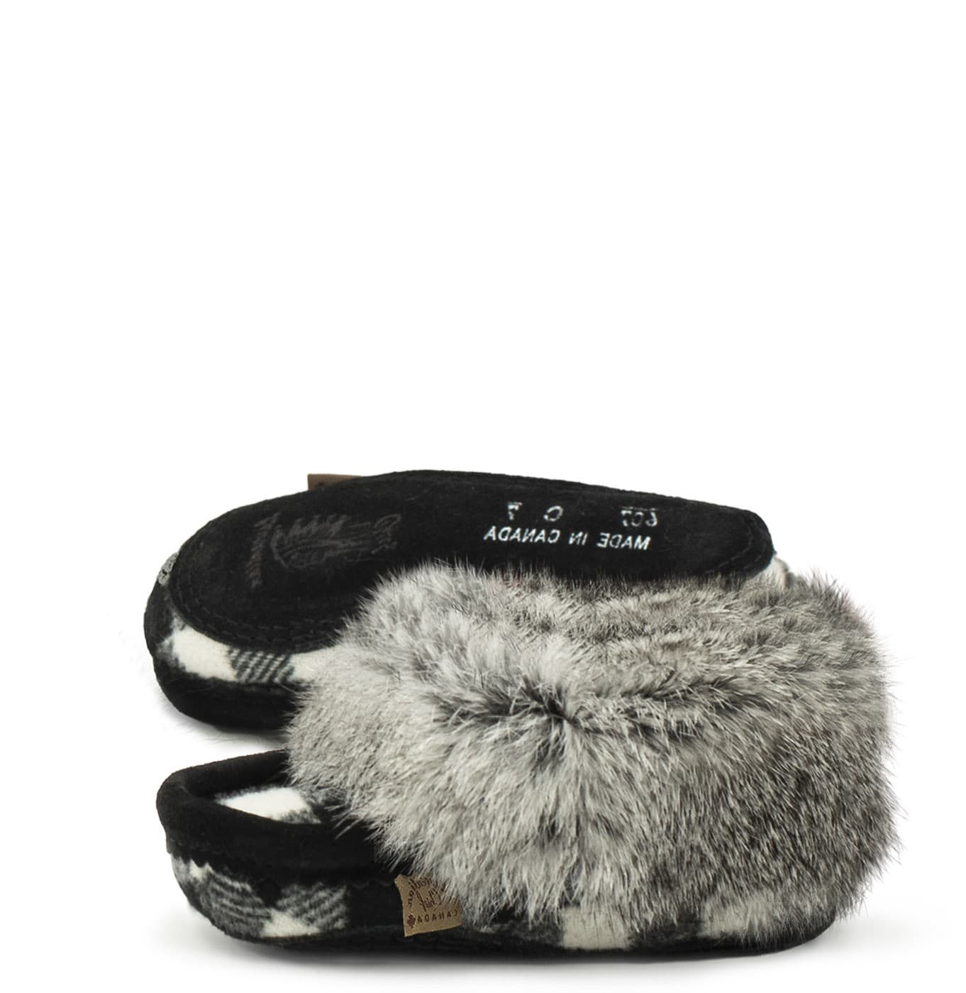 Pantoufle Collet Fourrure, Orlon noir, dessus Polar, Semelle Double