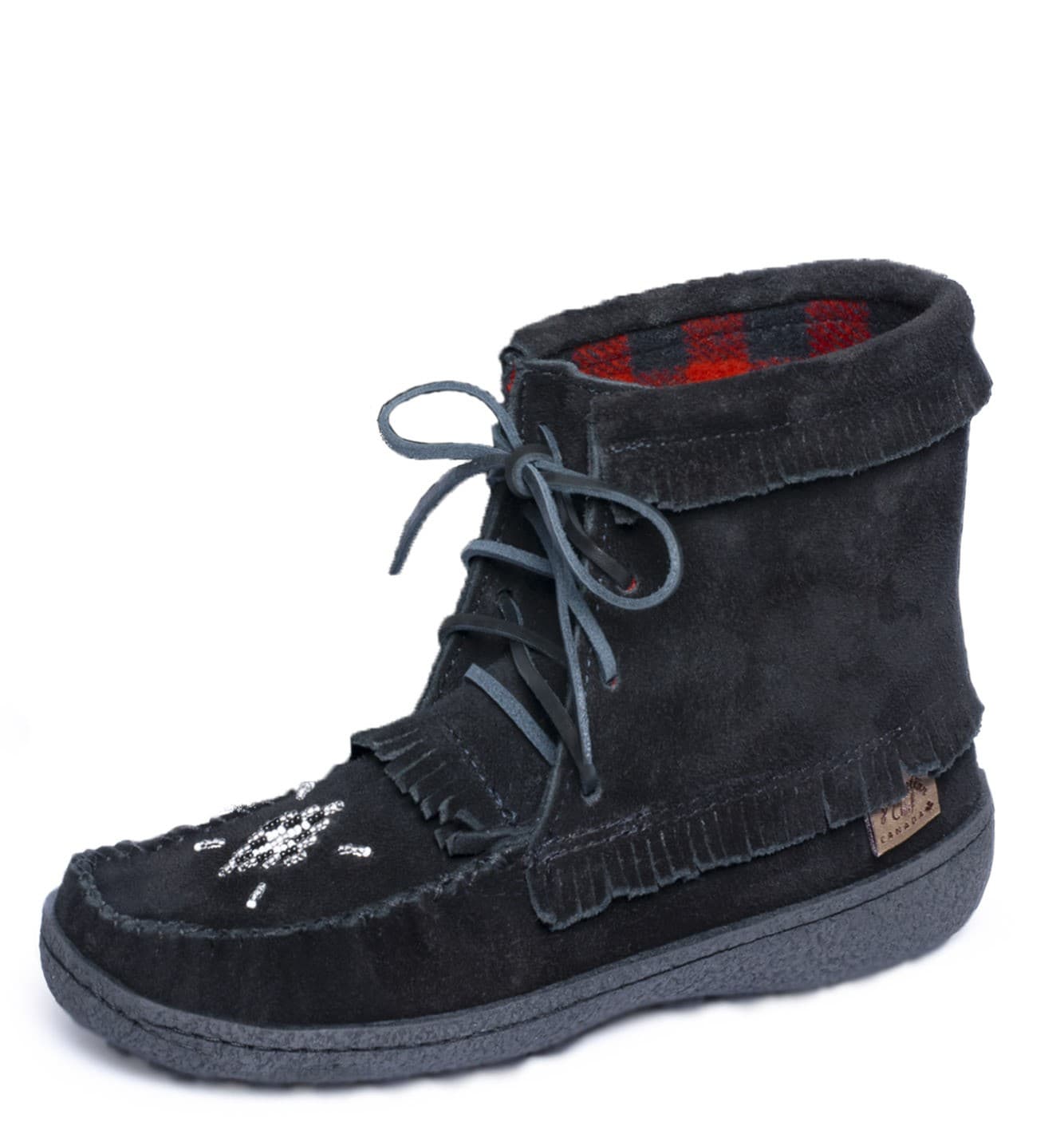 Apache Double Frange Doublé laine brune, Perlé Semelle Italia noir
