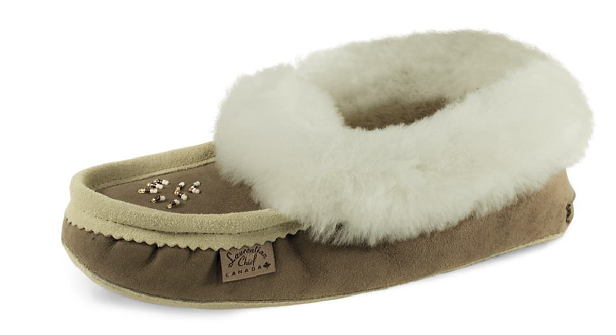 Pantoufle Collet Mouton Renversé Perlé, Semelle Double en cuir