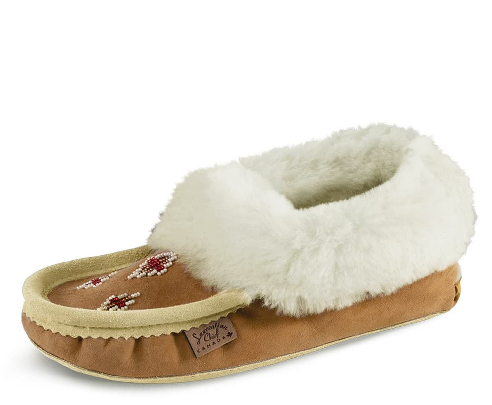 Pantoufle Collet Mouton Renversé Perlé, Semelle Double en cuir
