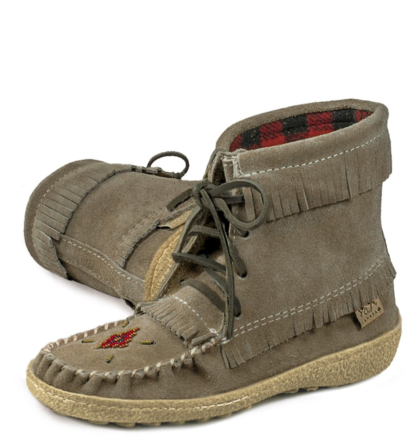 Apache Double Frange Doublé laine rouge & noir, Perlé Semelle Italia Marron