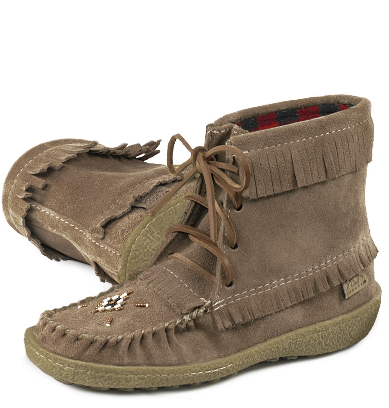 Apache Double Frange Doublé laine rouge & noir, Perlé Semelle Italia Marron